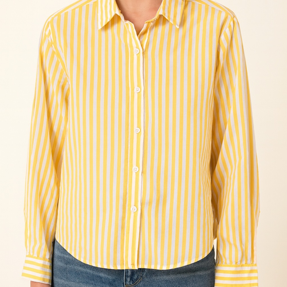 Lisa Dale Blouse Striped Long Sleeve Tailored Size 11-12 Vintage Yellow White